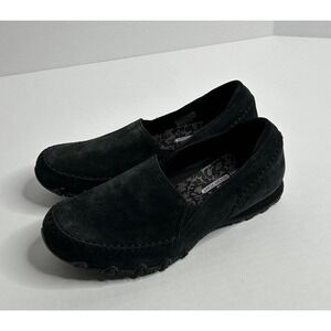 Skechers Leather Suede Slip On Alumni Shoes Relaxed Fit Women's 9.5 Black READ**